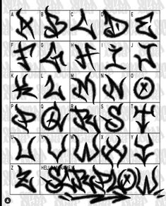 graffiti alphabets and numbers are drawn in black ink on white paper with the letters below them