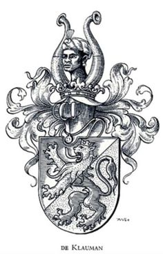 an old coat of arms with a man in the center