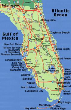 a map of the gulf of mexico with roads and major cities on it's sides