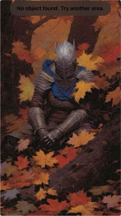 an image of a knight sitting in the leaves with text that reads, no object found try another area