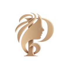 a woman's head with long hair in the shape of a letter f on a white background