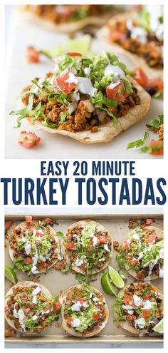 easy 20 minute turkey tostadas recipe with text overlay