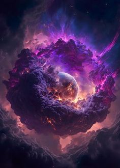 an abstract painting with clouds and planets in the sky, as if it were made from photoshopped images