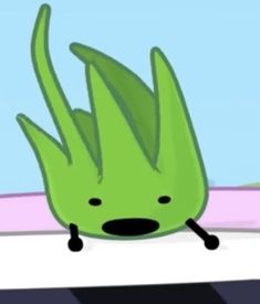 a green plant sitting on top of a white table next to a pink and blue wall