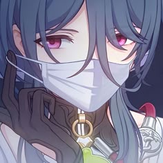 an anime character wearing a face mask and gloves