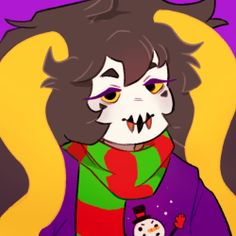 a drawing of a person with long hair wearing a scarf and holding a snowman
