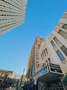the marquee on the corner of two buildings