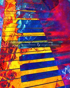 an abstract painting of colorful piano keys