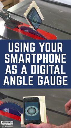 a man is using his smart phone as a digital angle gauge