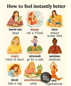Emotional Health Tips, Good Feeling, Ways To Feel Better About Yourself, How To Feel Calm, How To Feel Emotions, How To Feel Happy, Daily Tips, Self-improvement Tips Poster, How To Feel Better