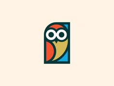 an owl with big eyes on it's face is seen in this logo design