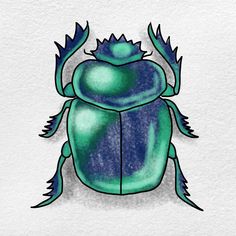 a drawing of a green bug on a white background