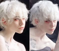Dyed Hair White, Hair Styles For White Hair, Shades Of White Hair, White Dyed Hair, Person With White Hair, Short White Hair Men, Short Fluffy Hair Reference, White Dyed Hair Short, White Hairstyle