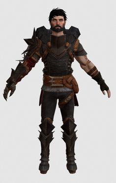 a man dressed in armor standing with his hands on his hips