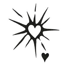 a black and white drawing of a heart with two hearts on it's side