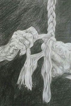 a drawing of two hands pulling up a rope