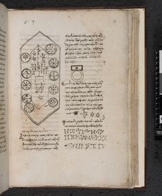 an open book with drawings on it