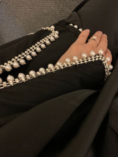 Abaya Styles With Stones, Abaya Designs With Stones, Pearl Abaya, Beaded Abaya, Luxury Traditional Hand-embellished Abaya, Abaya Accessories, Abaya With Stone Design, Beaded Abaya Designs, Abaya Pearl Design