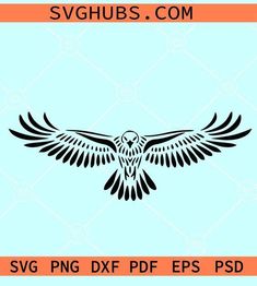a black and white bird with wings spread out on a light blue background, with the words svghubs com above it