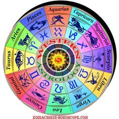 the zodiac wheel with all twelve signs and their corresponding numbers in different colors on it