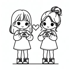Making Friends Drawing Easy, Best Friend Drawing Girls, Coloring Page Best Friends, 2 Best Friends Coloring Pages, Cute Drawing Of Two Best Friends, Easy Sisters Drawing, Two Girls Drawing Easy, Sisters Easy Drawing, Cute Sister Drawings Easy