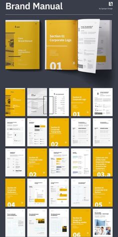 an image of a yellow and gray brochure with the words brand manual on it