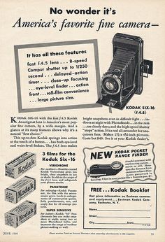 an old advertisement for kodak's cameras from the 1950's, with instructions on how to use it