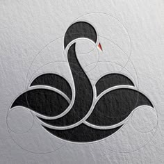 a black and white swan logo with circles around it