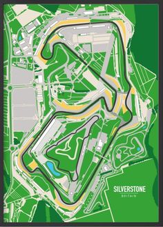 the silverstone circuit map in green and yellow