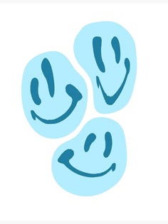 three smiley faces with different expressions drawn on them, one is blue and the other is white