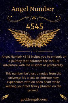 an angel number sign with gold wings and the words,'angels number 545 '