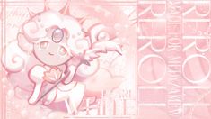 a pink background with an image of a cartoon character holding a flower in her hand