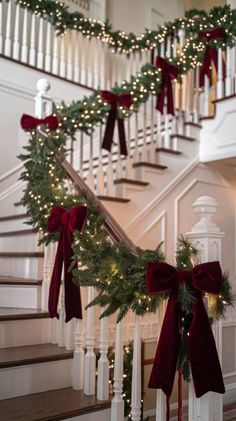 christmas decorations on the banisters and stairs