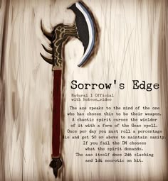 @hobson_video has this axe in his room. I’ve always loved devious nature it exudes. So I snapped a picture and modified it a bit for my… Dnd Hatchet, Dnd Axes, Handaxes 5e, Handaxes Dnd, Dnd 5e Greataxe, Dnd Magic Axes, Magic Axes 5e, Dnd 5e Magic Axes, Dnd Legendary Greataxe