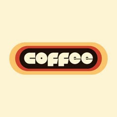 the word coffee is written in black and white on a yellow background with an orange border
