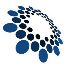 blue and black circles are arranged in the shape of a spiral on a white background