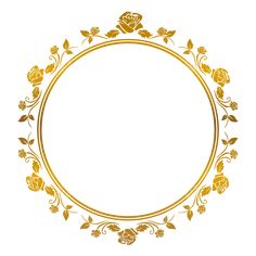 a round gold frame with roses on it