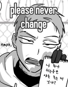 a man holding a piece of paper with the words please never change written on it