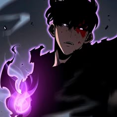 an anime character holding a purple ball in his hand