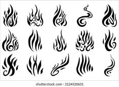 a set of fire flames tattoo designs