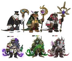 some very cute cartoon characters with different outfits