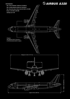 an airplane is shown in blueprints on a black background with the words airbus a32