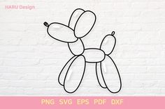 a black and white drawing of a balloon dog on a brick wall with the text, png svg epss dxf