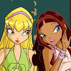 two cartoon girls standing next to each other
