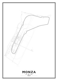 a black and white poster with the word monza in it's middle corner