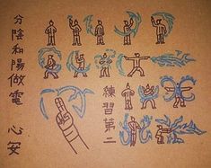 some writing on a wall with chinese characters and symbols written in blue marker pens