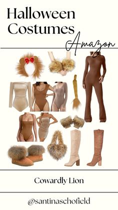 an image of halloween costumes and accessories for the costume designer's avatar, with text overlaying it