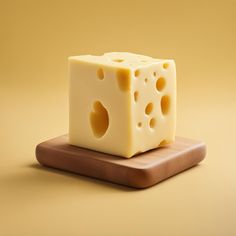 a piece of cheese sitting on top of a cutting board