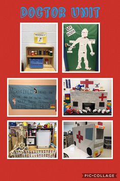 a collage of photos with the words doctor unit on it and pictures of children's medical equipment