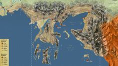 a map of the world with mountains and lakes